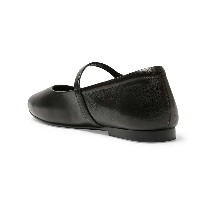 Athena Flat in Black Leather