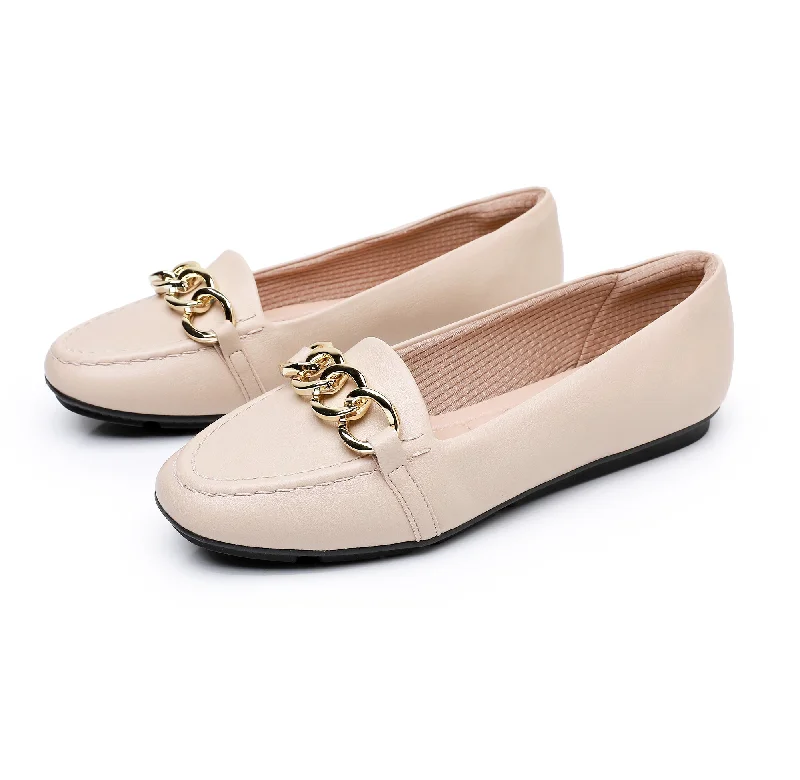 Beige Napa Flat Women Shoes (122.010)