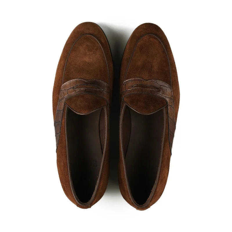 Belgian Penny Loafer - Polo Suede w/ Faux Croc Strap