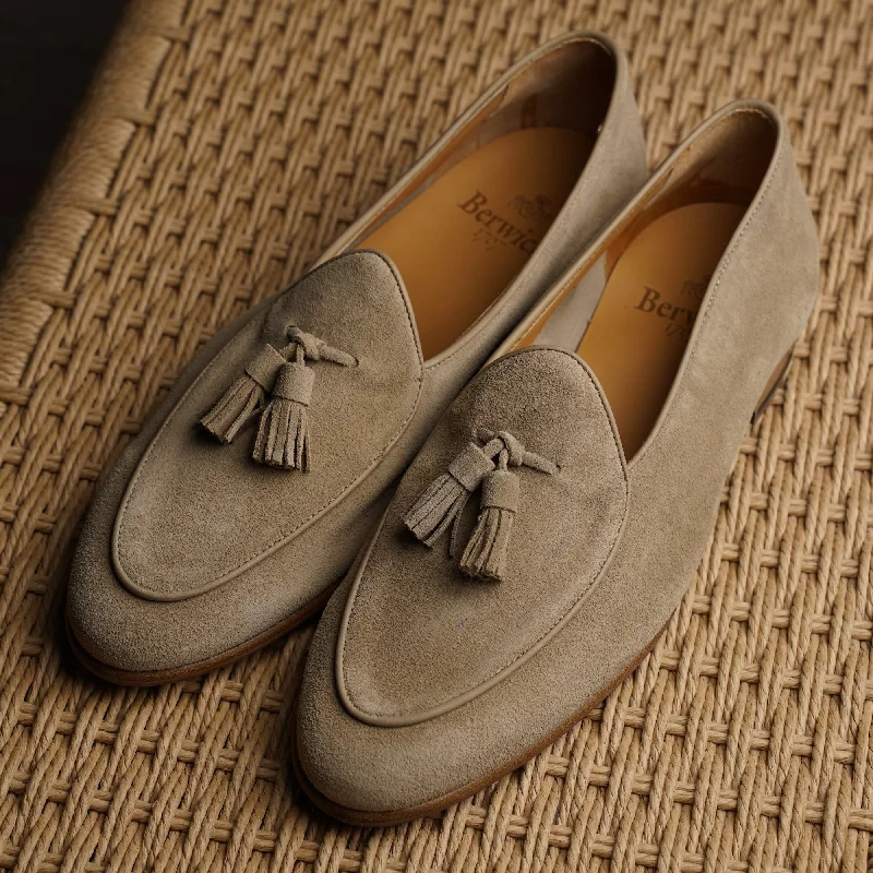 Belgian Tassel Loafer - Beige Suede