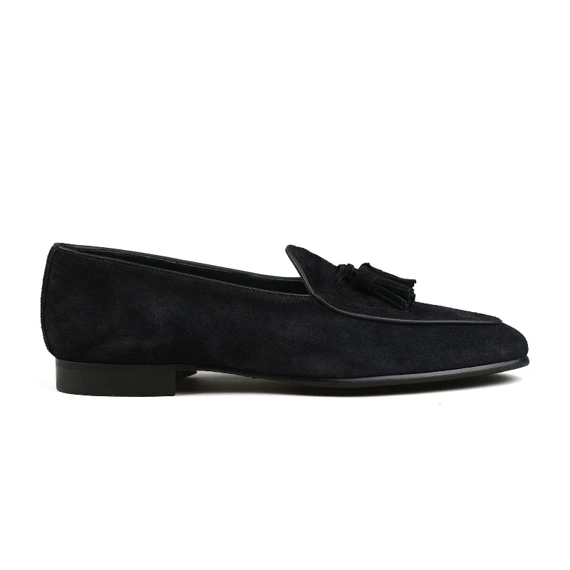 Belgian Tassel Loafer - Black Suede