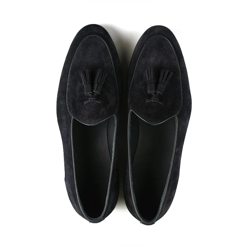 Belgian Tassel Loafer - Black Suede