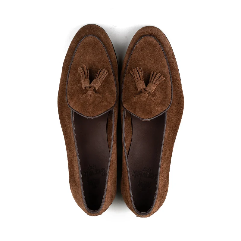 Belgian Tassel Loafer - Medium Brown Suede