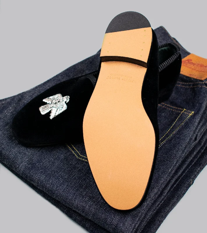 Bryceland's x Bowhill & Elliott Velvet Slippers Black