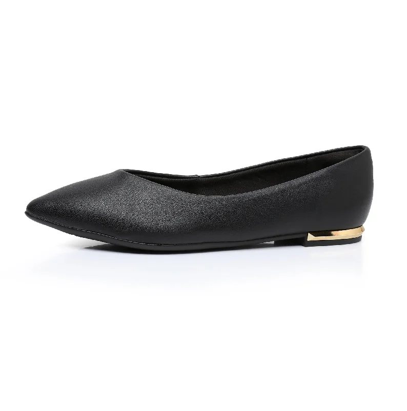 Sleek Deco Point Flats - Black Nappa (274.054)