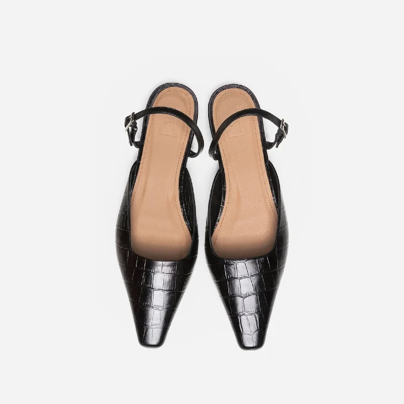 Flattered | Dolores Black Croco Leather