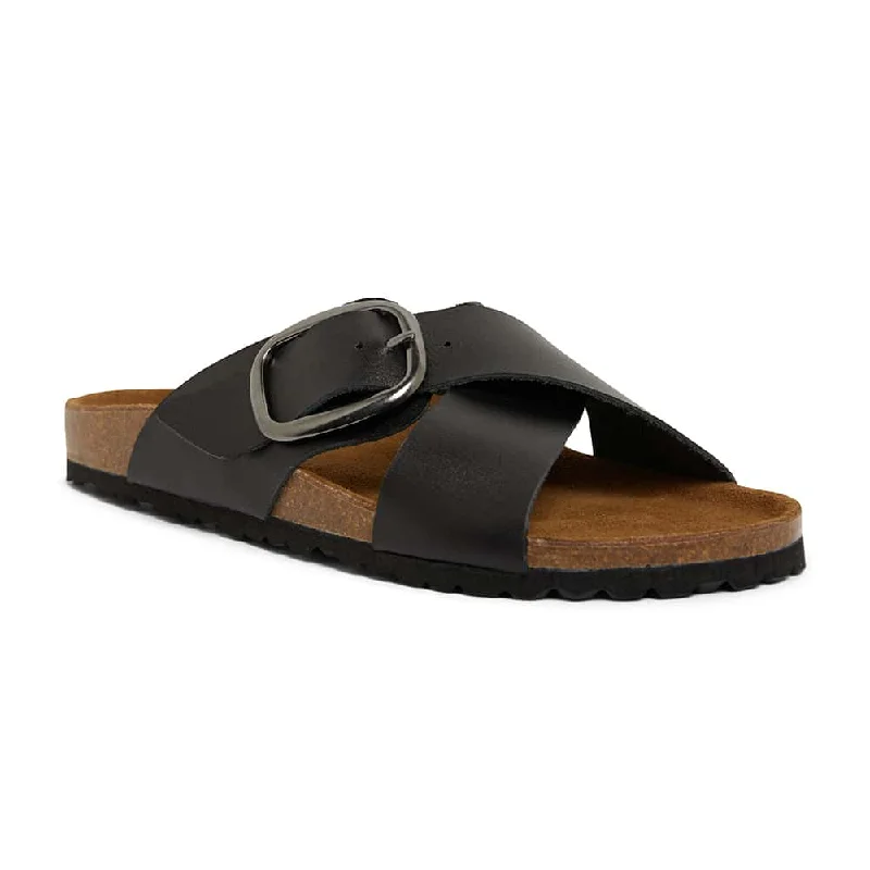 Fiji Slide in Black Leather