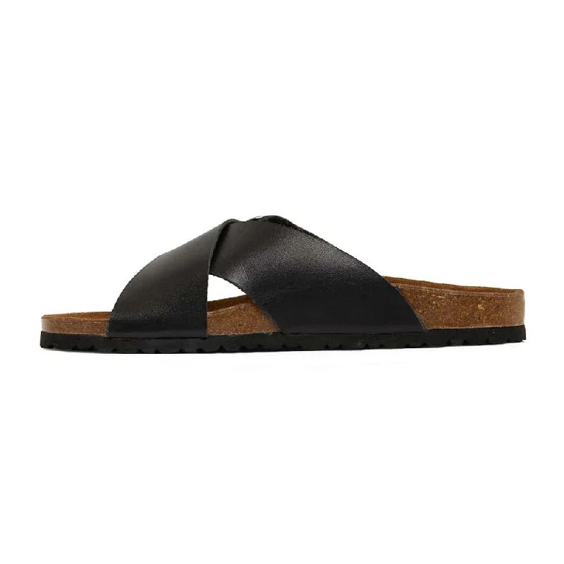 Fiji Slide in Black Leather