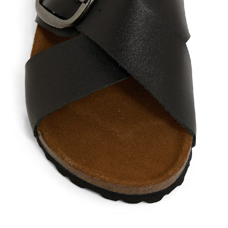 Fiji Slide in Black Leather