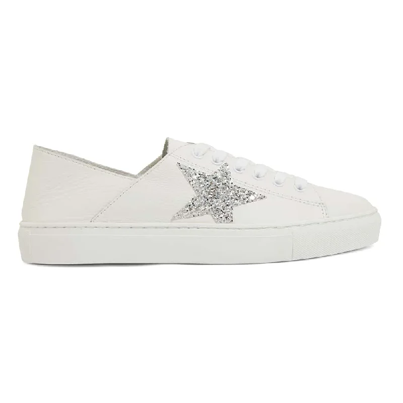 Rocket Sneaker in White And Silver Glitter Leather