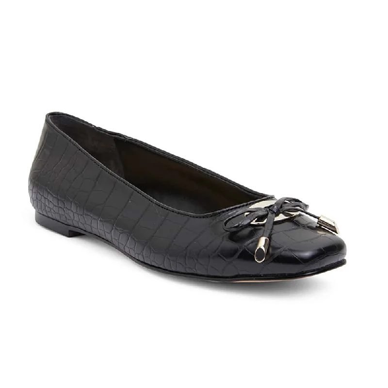 Tabbatha Flat in Black Croc