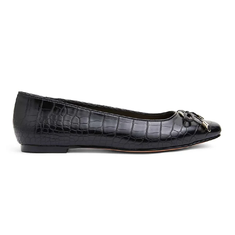 Tabbatha Flat in Black Croc