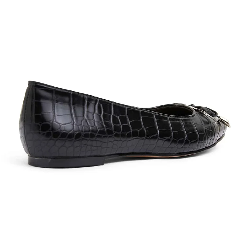 Tabbatha Flat in Black Croc