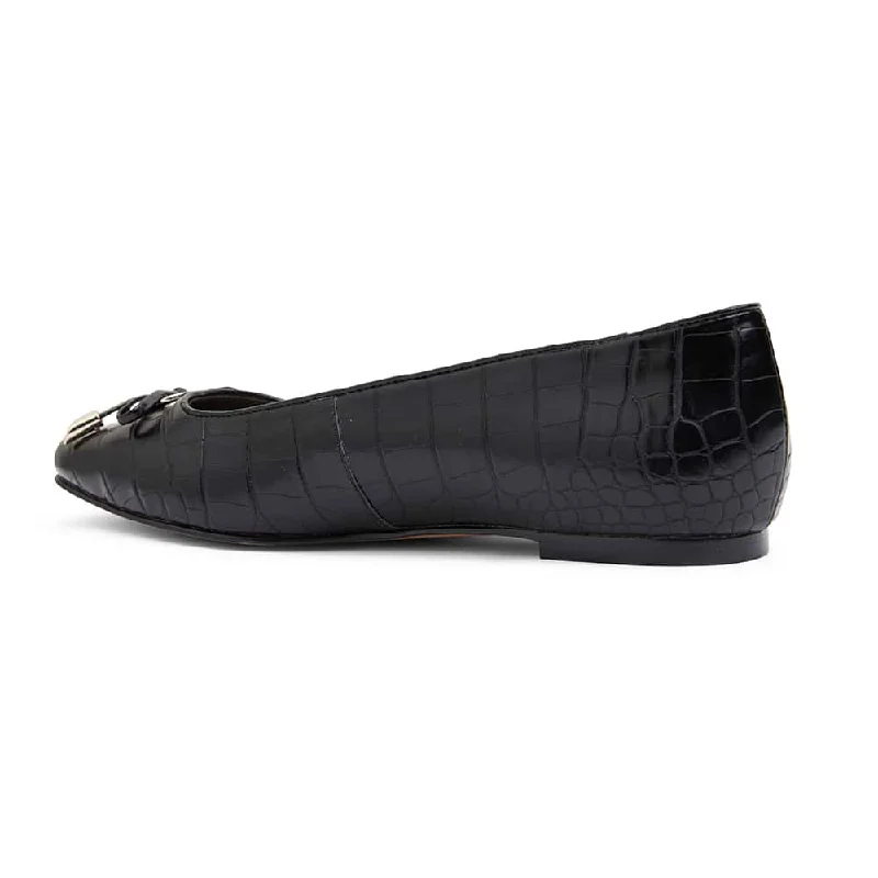 Tabbatha Flat in Black Croc