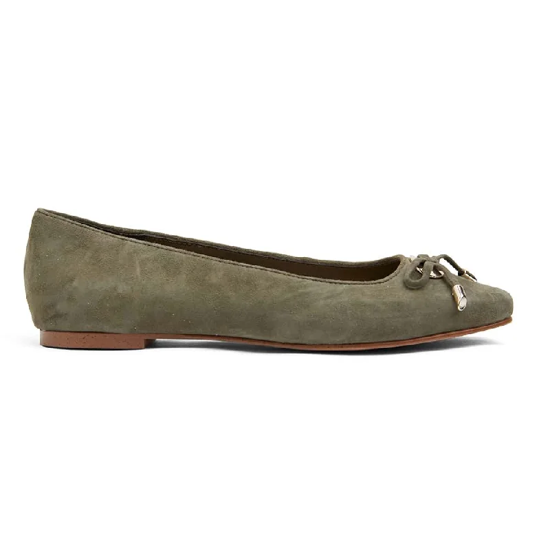 Tabbatha Flat in Khaki Suede