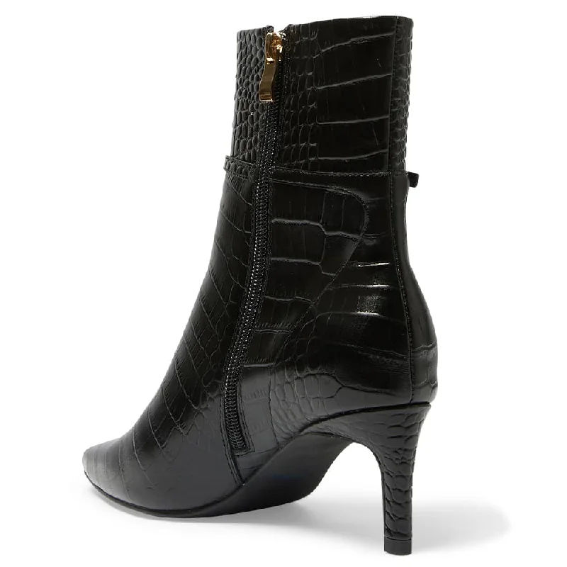 Urgent Boot in Black Croc