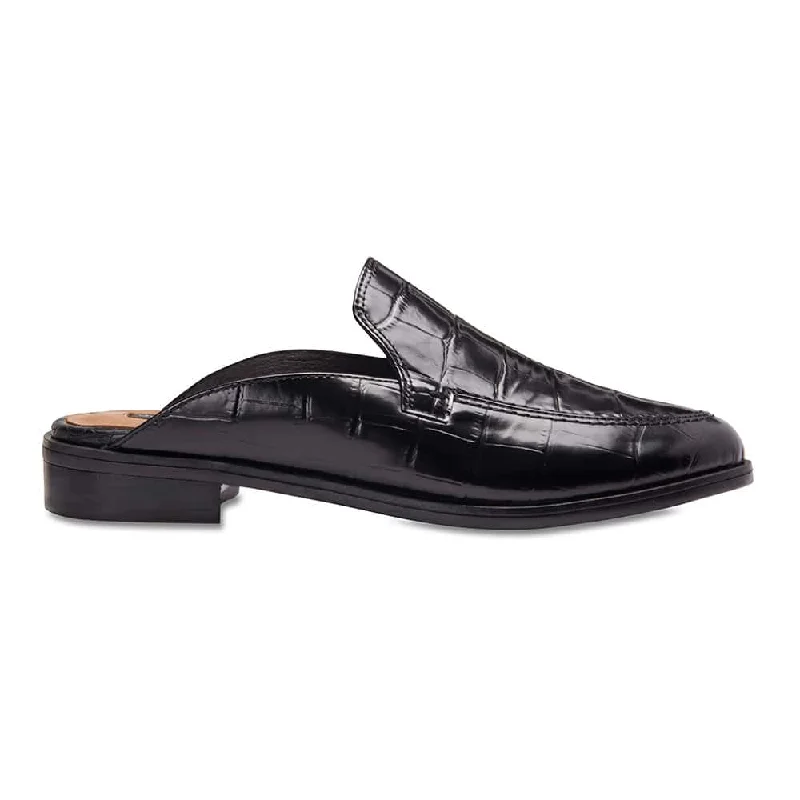 West Flat in Black Croc Leather