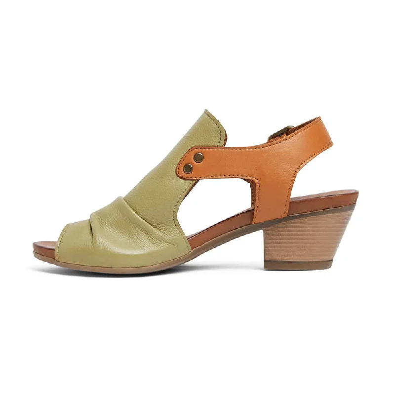 Zambia Heel in Khaki And Cognac Leather