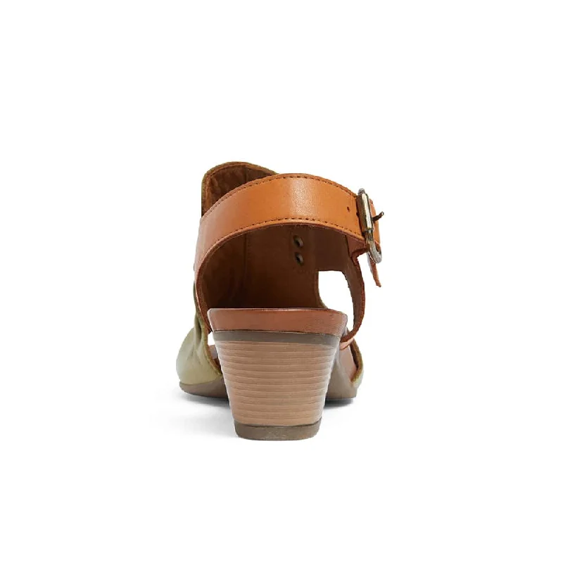 Zambia Heel in Khaki And Cognac Leather