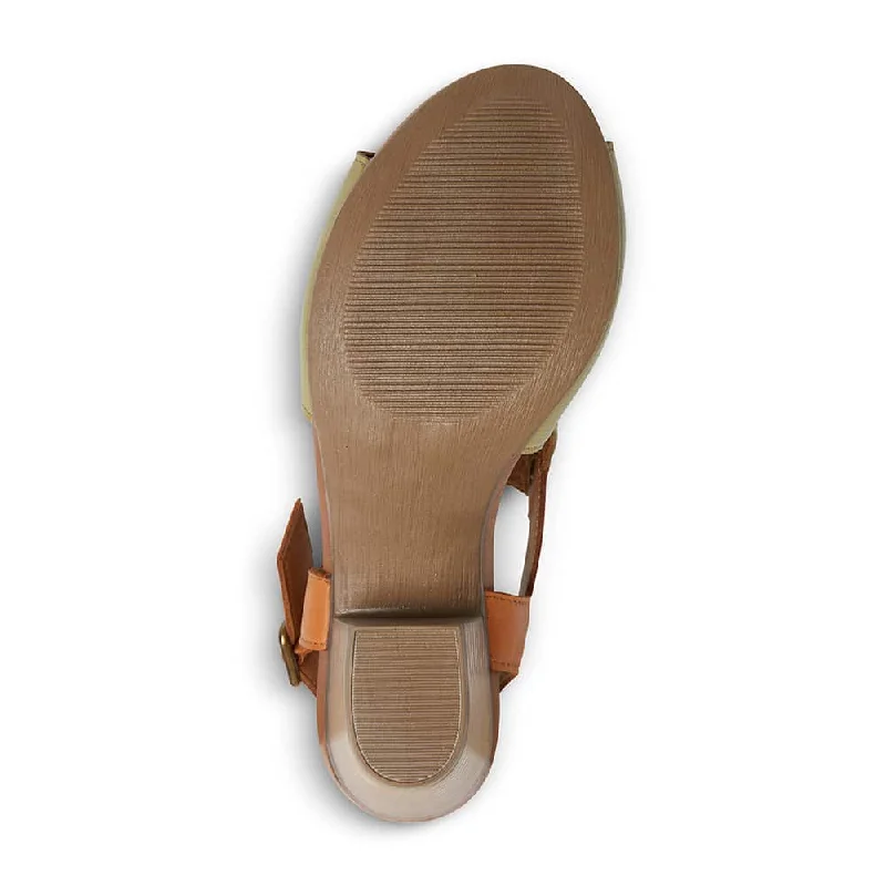 Zambia Heel in Khaki And Cognac Leather